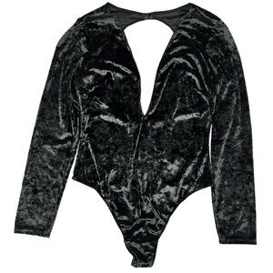 NEW Victorias Secret Size S Green Velvet Bodysuit With Keyhole Back thong snap